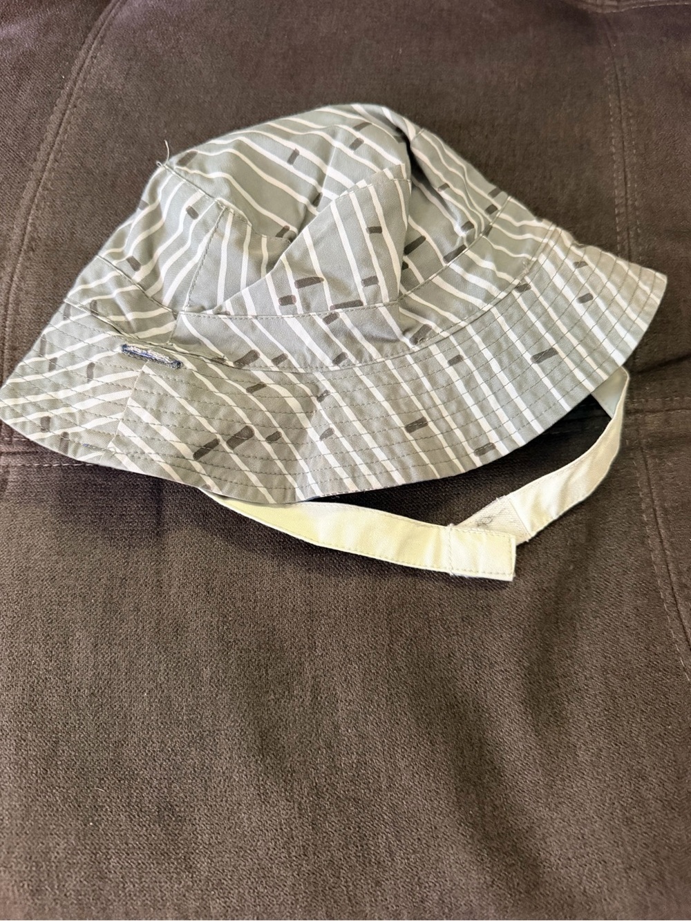 Kids Gray Striped Bucket Sun Hat with Chin Strap